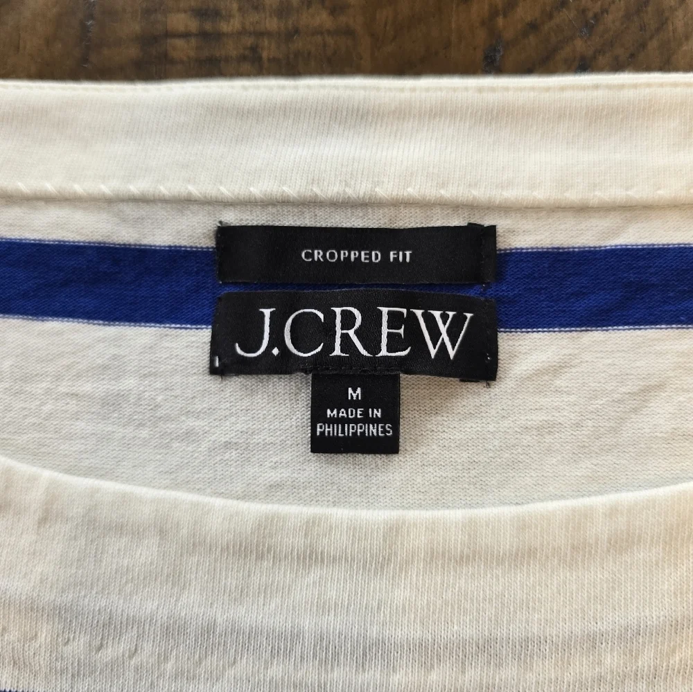 J. Crew Cropped Blue White Stripe Long Sleeve Top M